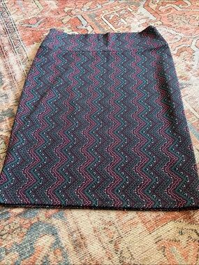 LuLaRoe Black Pencil Skirt with Pink & Teal Zigzag